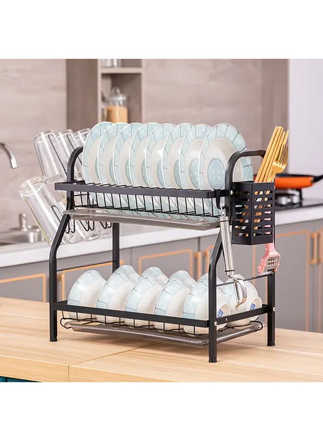 Black Iron Dish Drying Rack With Cup Holder Large Capacity Kitchen Organizer - Image 1